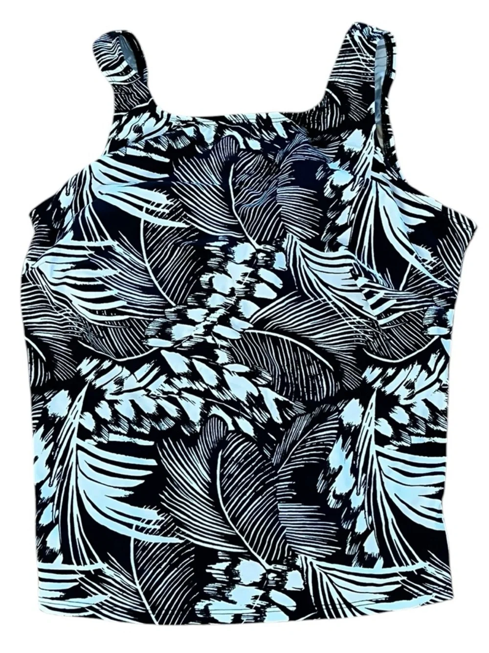 T.H.E. Topanga New Black & White Palm Leaf Abstract Geometric Print Tankini Top